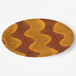 Plato De Papel Curva laranja e pontos dourados sobre fundo marrom