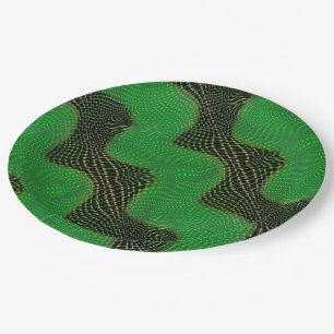 Plato De Papel Curva verde con líneas y círculos sobre la oscurid