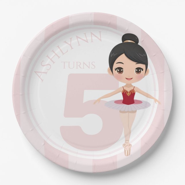 Plato De Papel Custom 3D Bailarina Roja Linda para Cumpleaños de  (Anverso)
