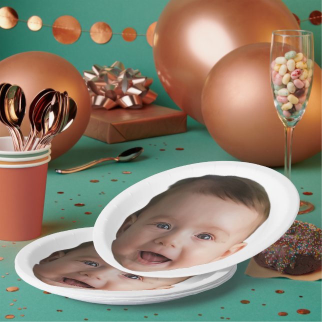 Plato De Papel Custom Baby Face, Funny custom photo (Multi)