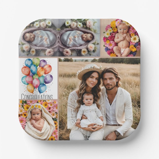 Plato De Papel Custom Baby Photo Paper Plate – Brown Frame  (Anverso)