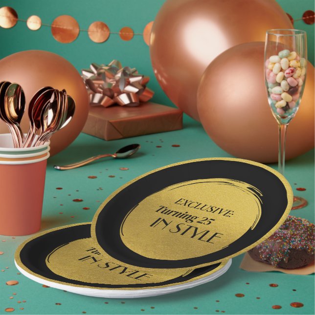 Plato De Papel Custom Birthday Party Plates, Modern Black Gold (Multi)