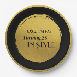 Plato De Papel Custom Birthday Party Plates, Modern Black Gold