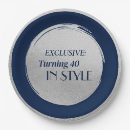 Plato De Papel Custom Birthday Party Plates, Modern Blue Silver