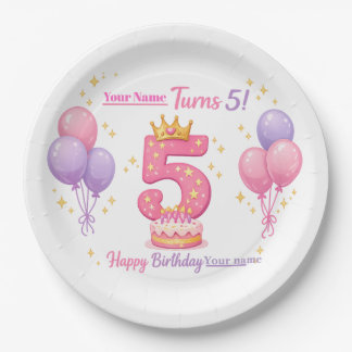 Plato De Papel Custom Birthday Plates for Kids - 5th Birthday