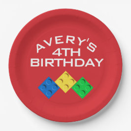 Plato De Papel Custom BLOCK PARTY Colorful Bricks Thank You