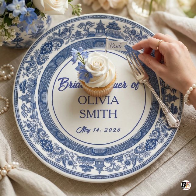 Plato De Papel Custom Blue Willow Bridal Shower Personalized Chin (Subido por el creador)