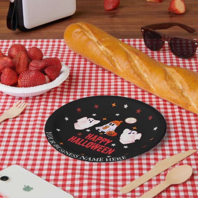 Plato De Papel Custom Business Name, Text & Ghost Halloween (Picnic)