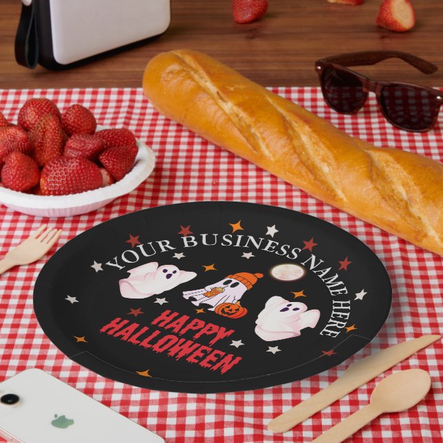 Plato De Papel Custom Business Name, Text & Ghost Halloween (Picnic)