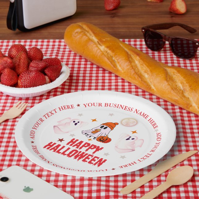 Plato De Papel Custom Business Name, Text & Ghost Halloween (Picnic)