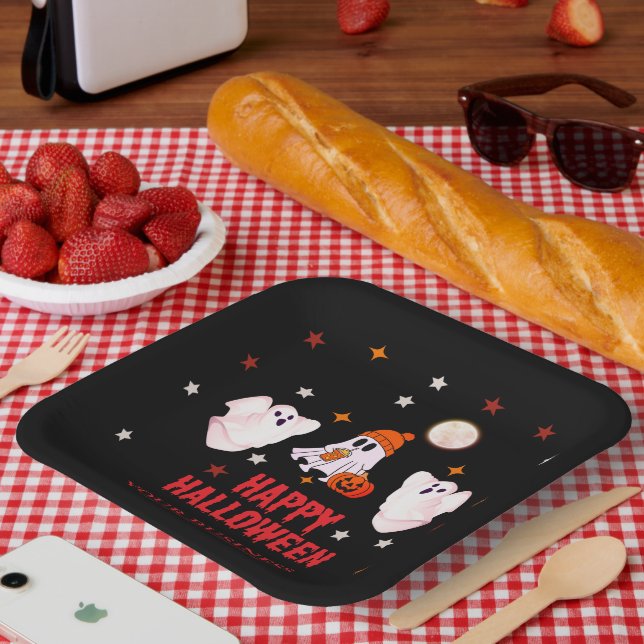Plato De Papel Custom Business Name, Text & Ghost Halloween (Picnic)