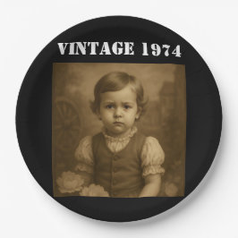 Plato De Papel Custom Childhood Photo & Year Vintage Personalized