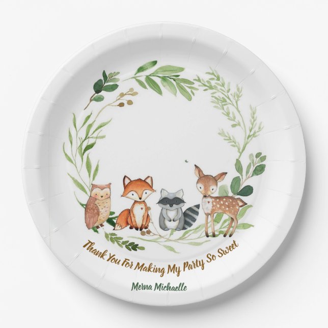 Plato De Papel  custom classic woodland animals design  (Anverso)