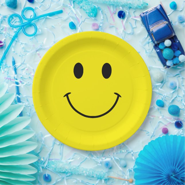 Plato De Papel Custom Colors Cute Retro Smile (Fiesta)