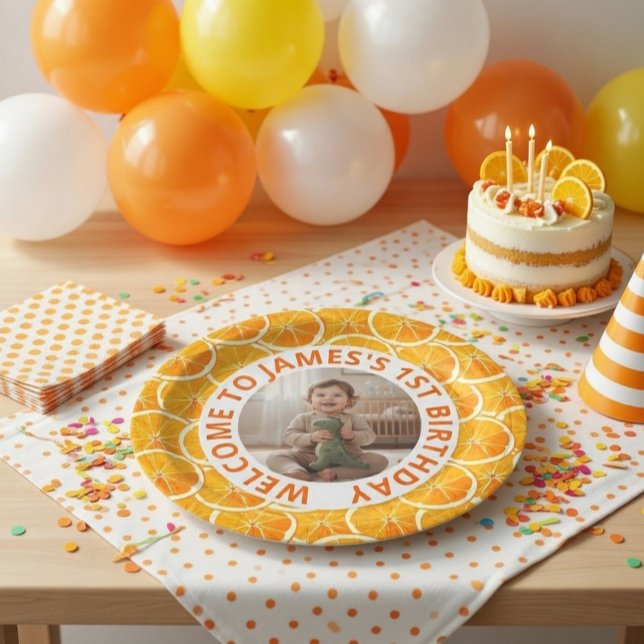 Plato De Papel Custom First Birthday Paper Plates with Photo (Subido por el creador)