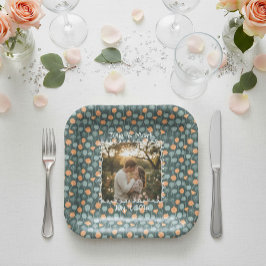 Plato De Papel Custom Floral Doodle Photo Engagement Paper Plates