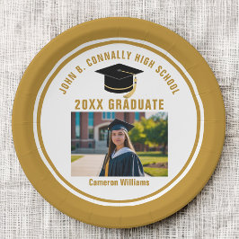 Plato De Papel Custom Gold Graduate Photo 2026 Graduation Party