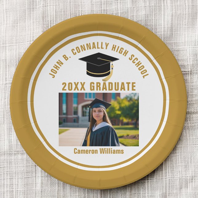 Plato De Papel Custom Gold Graduate Photo 2026 Graduation Party (Subido por el creador)