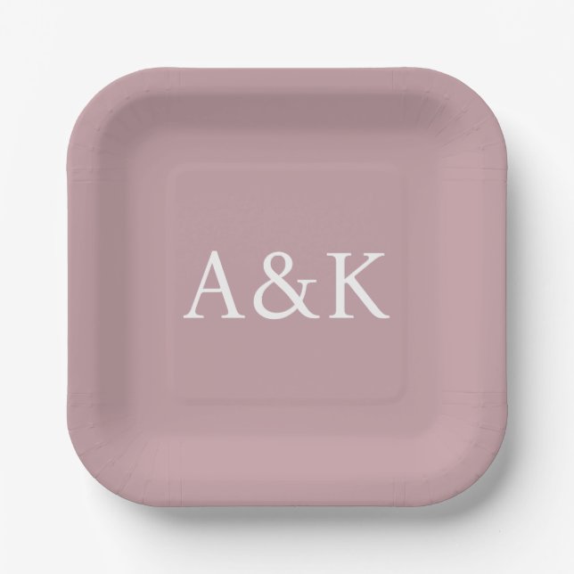 Plato De Papel Custom Initials on Dusty Rose Mauve Wedding (Anverso)