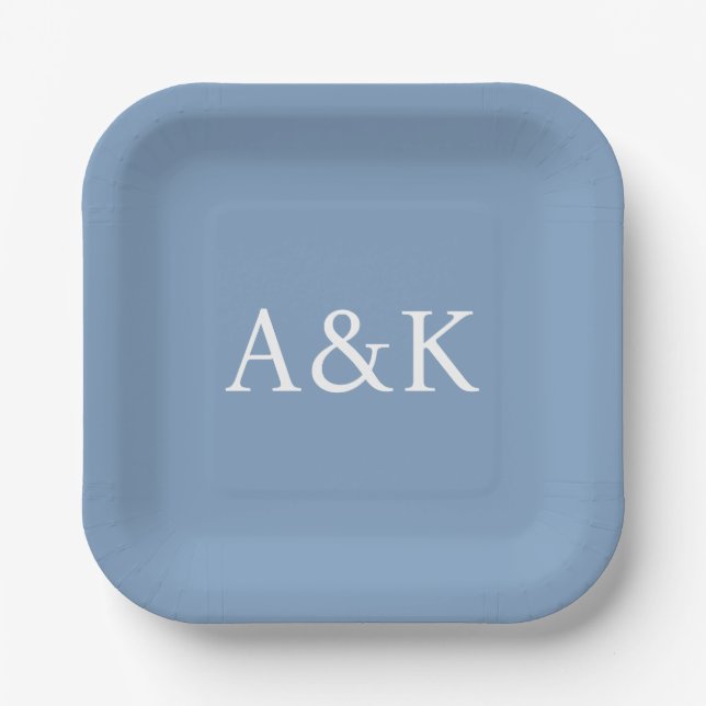 Plato De Papel Custom Initials on Dusty Slate Blue Wedding (Anverso)
