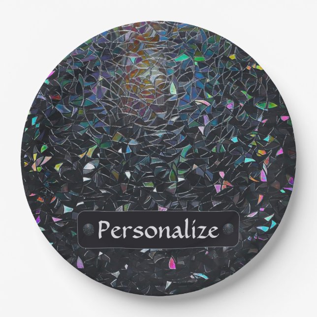 Plato De Papel Custom Iridescent Abstract Stained Glass Pattern (Anverso)