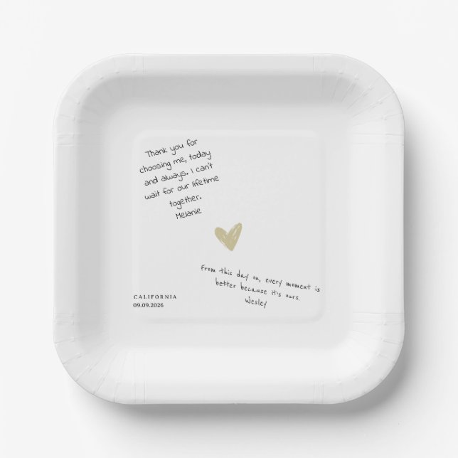 Plato De Papel Custom Love Note Handwritten Typo-Personal Wedding (Anverso)