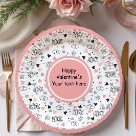 Plato De Papel Custom Love Text Hearts Hand Drawn Valentine Plate