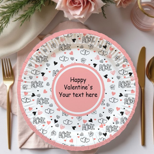 Plato De Papel Custom Love Text Hearts Hand Drawn Valentine Plate (Custom Love Text Hearts Hand Drawn Valentine Plates

)