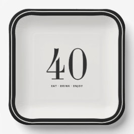 Plato De Papel Custom Minimalist Plates, Black and White Birthday