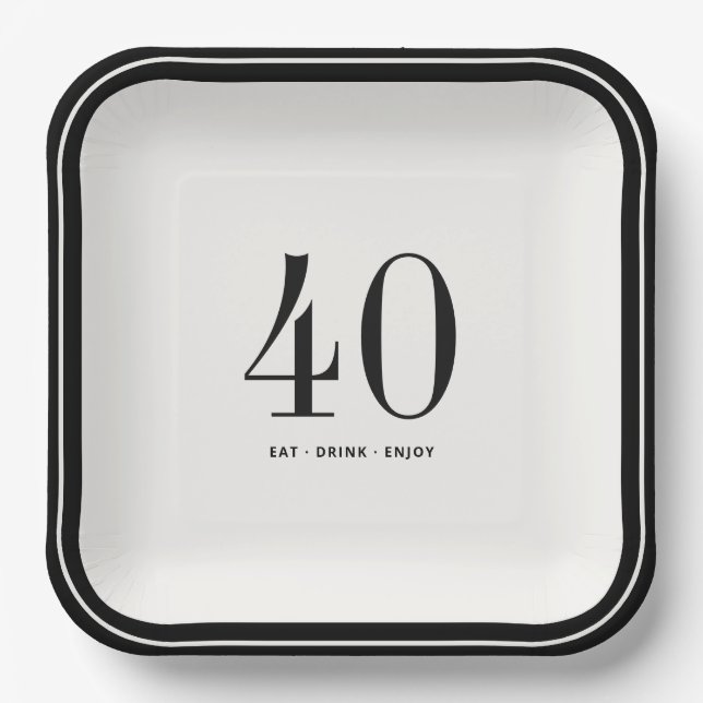 Plato De Papel Custom Minimalist Plates, Black and White Birthday (Anverso)