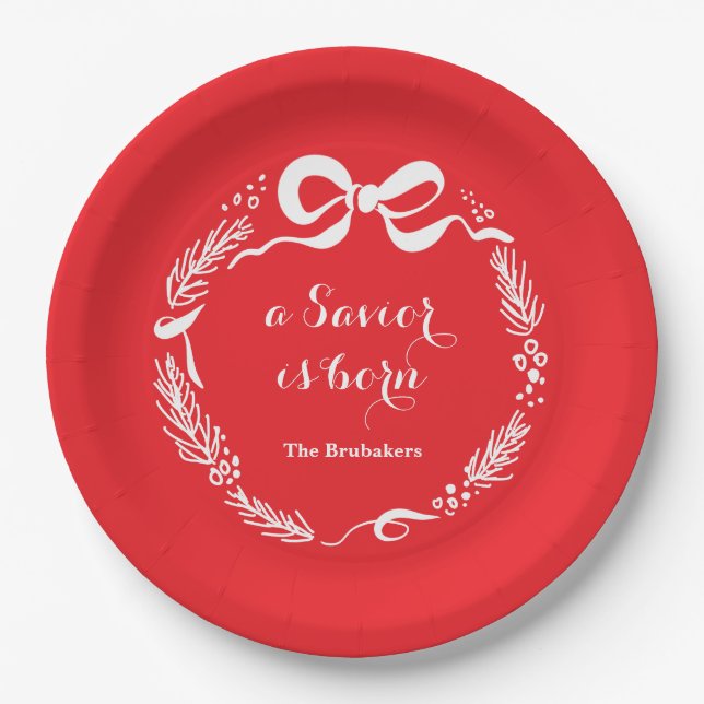 Plato De Papel Custom Modern Luke 2 Scripture Red Christmas (Anverso)