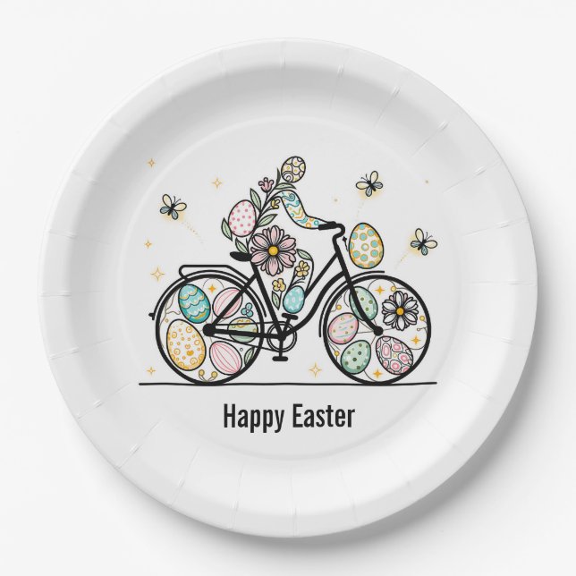 Plato De Papel Custom Name Easter Bicycle Design (Anverso)
