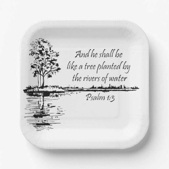 Plato De Papel Custom Name Encouraging Scripture Psalm 1:3  (Anverso)