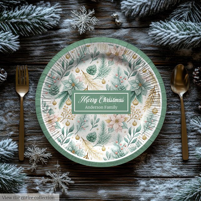 Plato De Papel Custom Name Paper Plates White Poinsettia Holiday (Custom Name Paper Plates White Poinsettia Holiday)