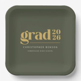 Plato De Papel Custom Olive Green Gold Grad 2026 Graduation