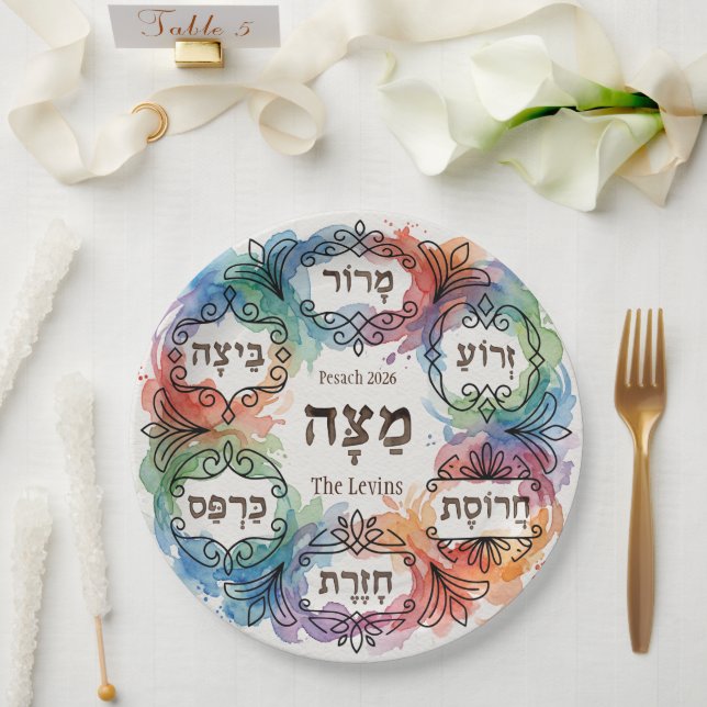 Plato De Papel Custom Passover Seder Plate for All Guests Pesach  (Boda)