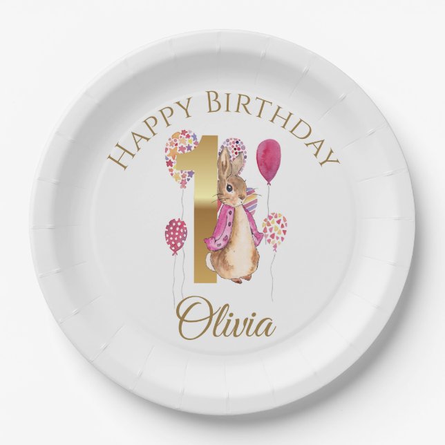 Plato De Papel Custom Peter the Rabbit 1st Birthday (Anverso)