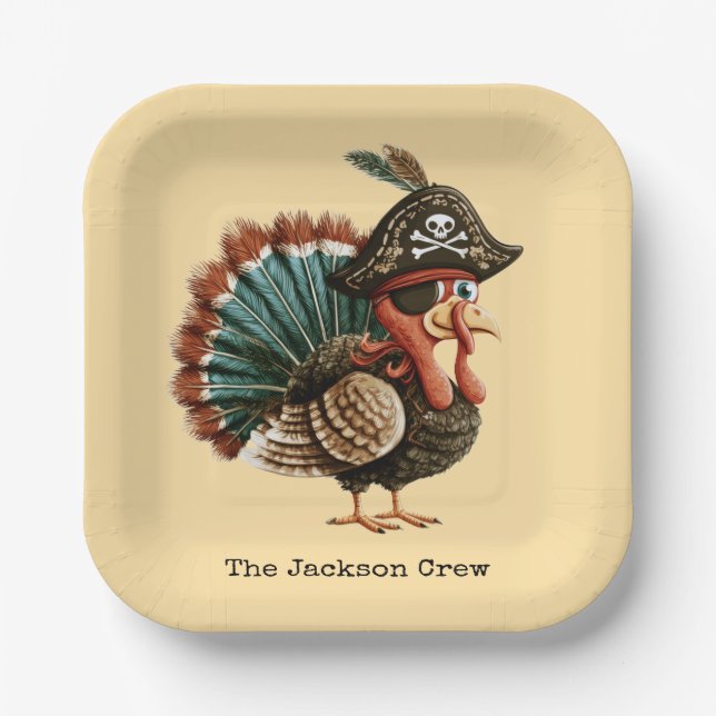 Plato De Papel Custom Pirate Turkey Themed Thanksgiving Table (Anverso)