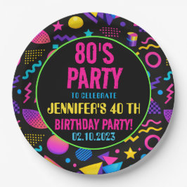 Plato De Papel Custom Retro Neon 80’s Birthday – Fun Adult 