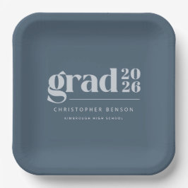 Plato De Papel Custom Slate Blue 2026 Grad Graduation