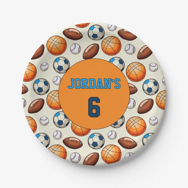 Plato De Papel Custom Sports Theme Kids Birthday Paper Plates  (Anverso)