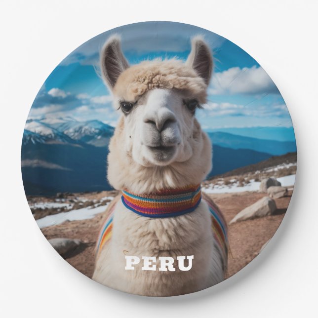Plato De Papel Custom Text Peru Llama (Anverso)