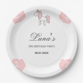 Plato De Papel Custom Unicorn Cute Pink Birthday Party 