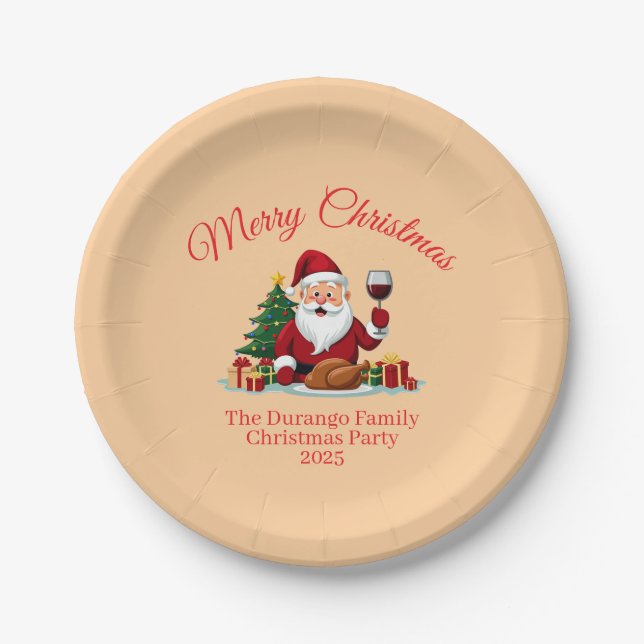 Plato De Papel Customisable Happy Santa Claus Christmas Party (Anverso)