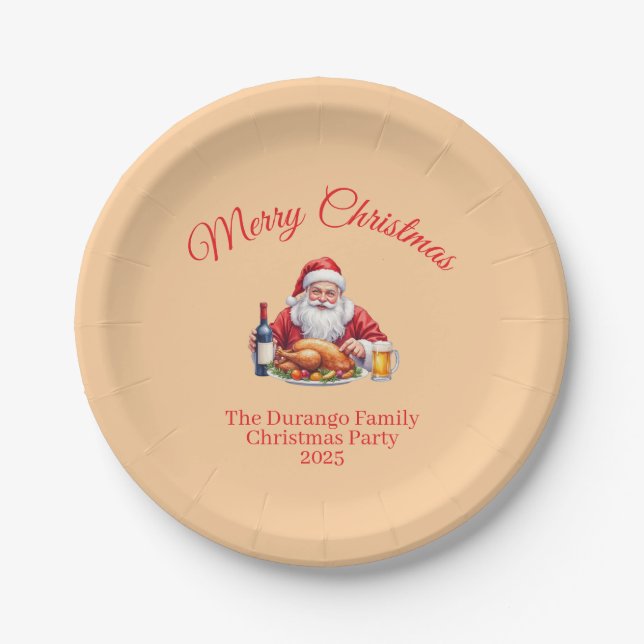 Plato De Papel Customisable Jolly Santa Claus Christmas Party (Anverso)