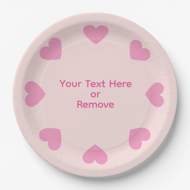 Plato De Papel Customizable Pink Heart Paper Plates (Anverso)