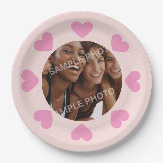 Plato De Papel Customizable Pink Heart Photo Paper Plates