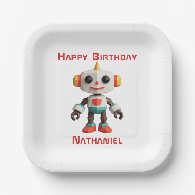 Plato De Papel Customizable Robot Kids (Anverso)