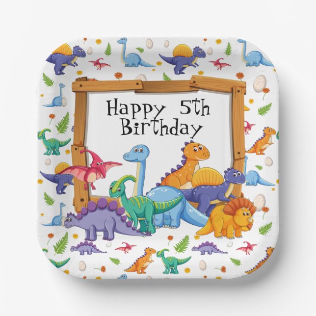 Plato De Papel Customize Age Dinosaur Birthday  (Anverso)