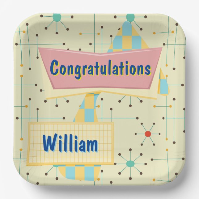 Plato De Papel Customize Congratulations Retro (Anverso)